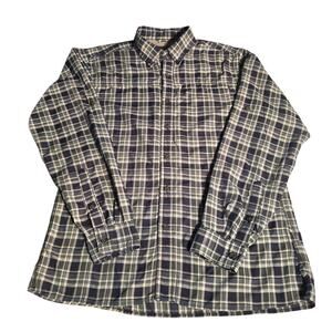Men's Eddie Bauer size (S) navy and green plaid design long sleeve shirt